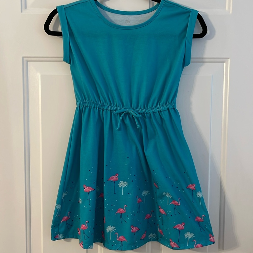 So Dress Turquoise with Flamingos Size S 7/8 EUC